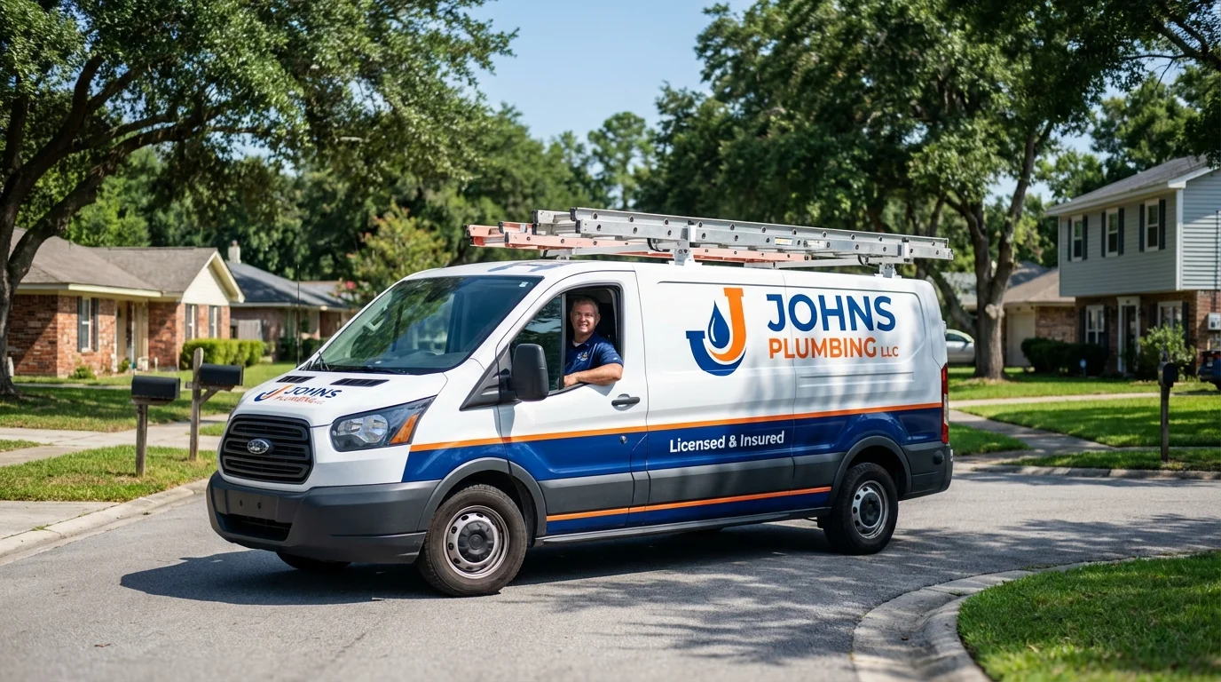 Johns Plumbing LLC service van in Shelburne Falls, MA