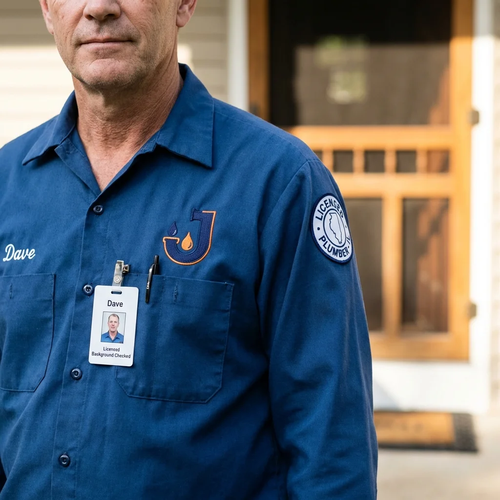 Licensed plumber showing ID badge in Shelburne Falls, MA