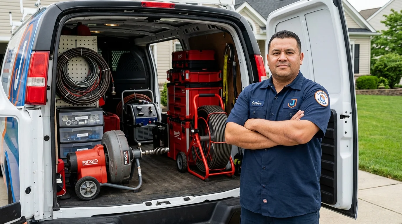 Professional drain cleaning equipment and Johns Plumbing LLC plumber in Shelburne Falls