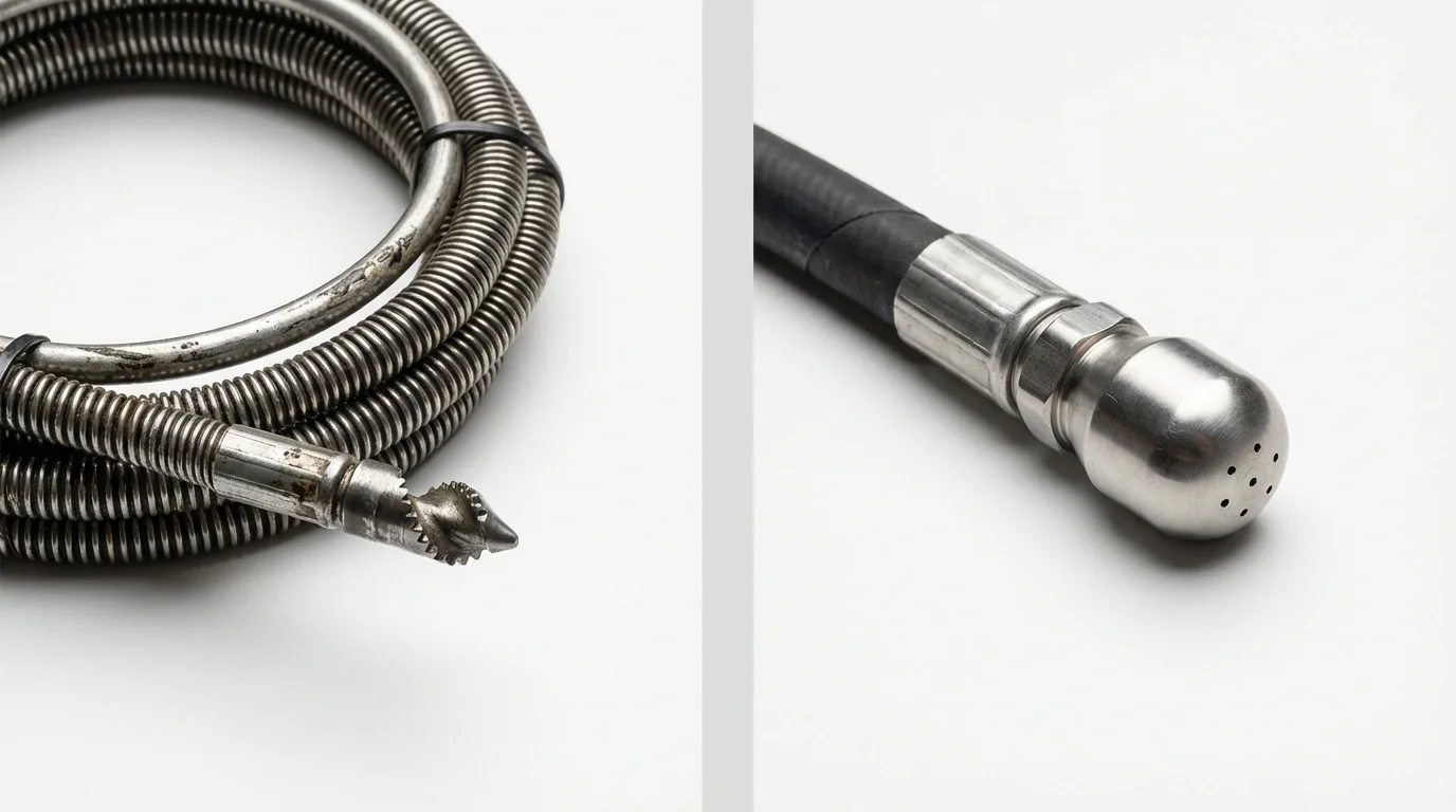 Drain snake cable and hydro jetting nozzle used for drain cleaning in Shelburne Falls, MA