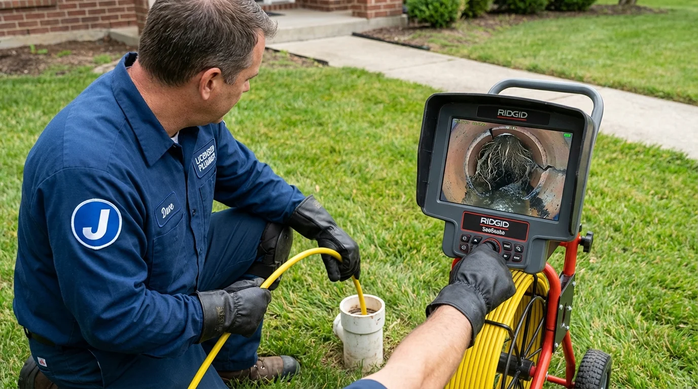 Sewer camera inspection being performed by Johns Plumbing LLC in Shelburne Falls