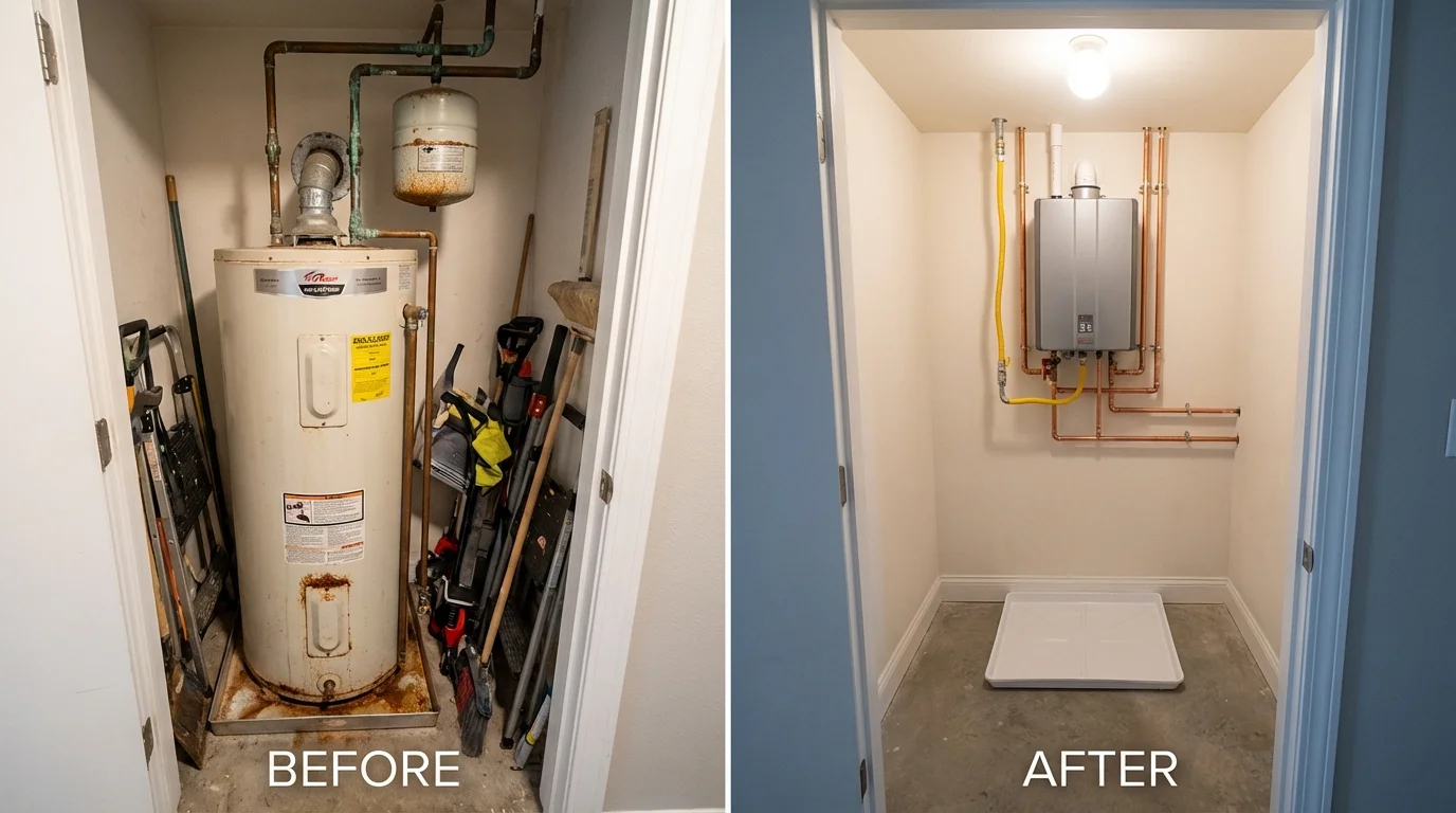 Tank water heater versus wall-mounted tankless unit comparison for Shelburne Falls, MA homeowners