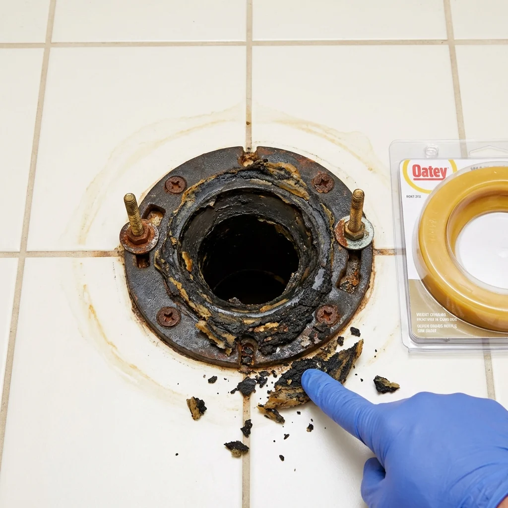 Failed wax ring showing water seepage at the base of a toilet in a Shelburne Falls, MA home
